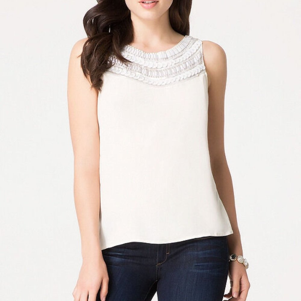 Bebe white embellished sequin sleeveless top M